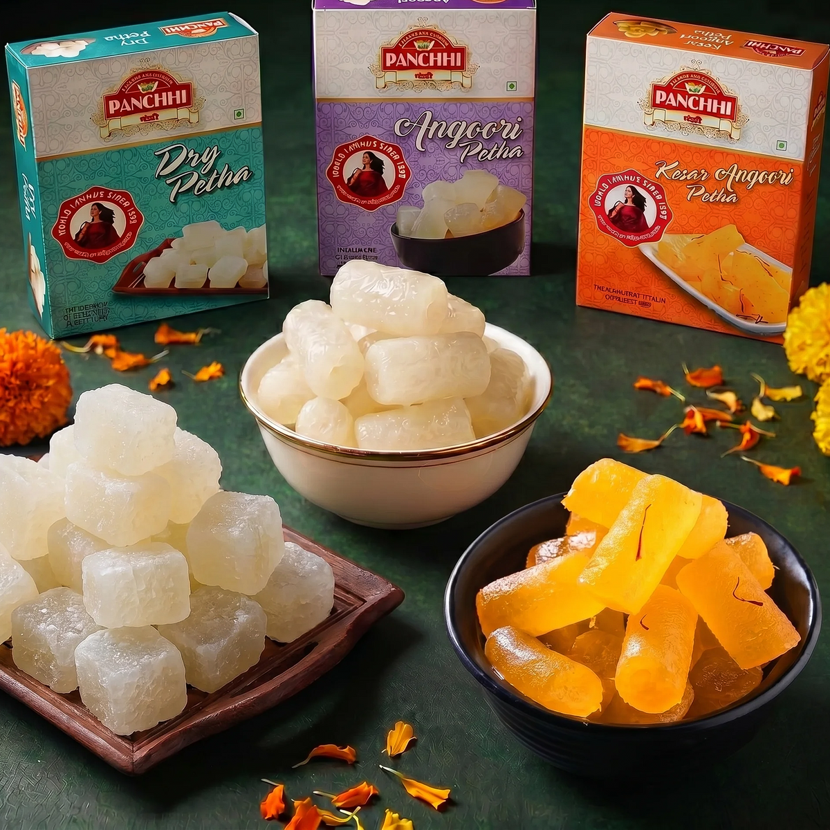 Plain Angoori - Kesar Angoori -  Dry Petha (Combo Pack of 3)